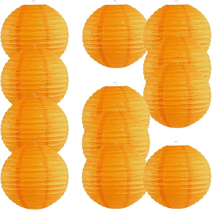 Chinese Style Paper Lanterns, Set of 12, Suitable for Party Decoration (Orange, 14in)-VerdiqueGarden