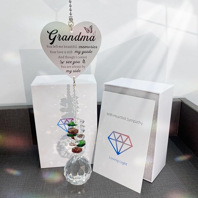 Memorial Gifts for Loss of Grandma, Sympathy Gifts for Loss of Grandma, Grandma in Heaven Memorial Crystal Suncatcher for Window Home Decor (Grandma)-VerdiqueGarden