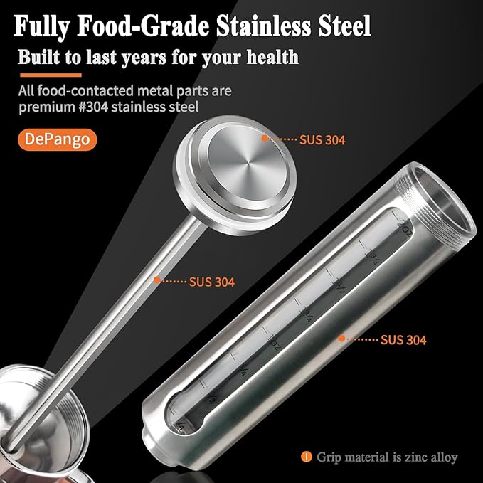 Meat Injector, Stainless Steel Marinade Injector Flavor Syringe Kit with 2-oz Measurement Window for Smoker Food BBQ Grill, Cooking Turkey Chicken Steak Beef Brisket Pork-Chops, 3 Meat Needles-VerdiqueGarden