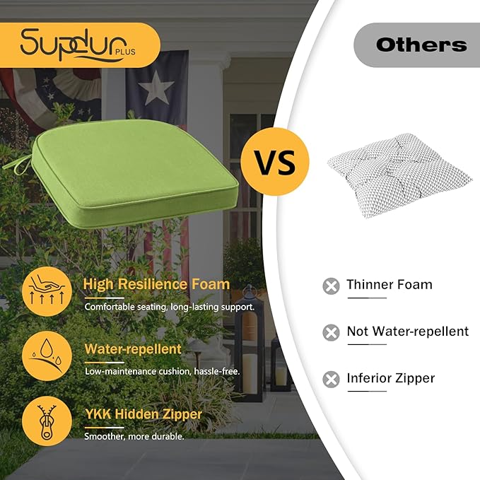 Outdoor Sunbrella Round Corner Seat Cushion, 17"x16"x2", Set of 4, Non Slip Seat Cushion Pads with Removable Cover for Patio Furniture, Garden Yard Lawn, Canvas Ginkgo-VerdiqueGarden