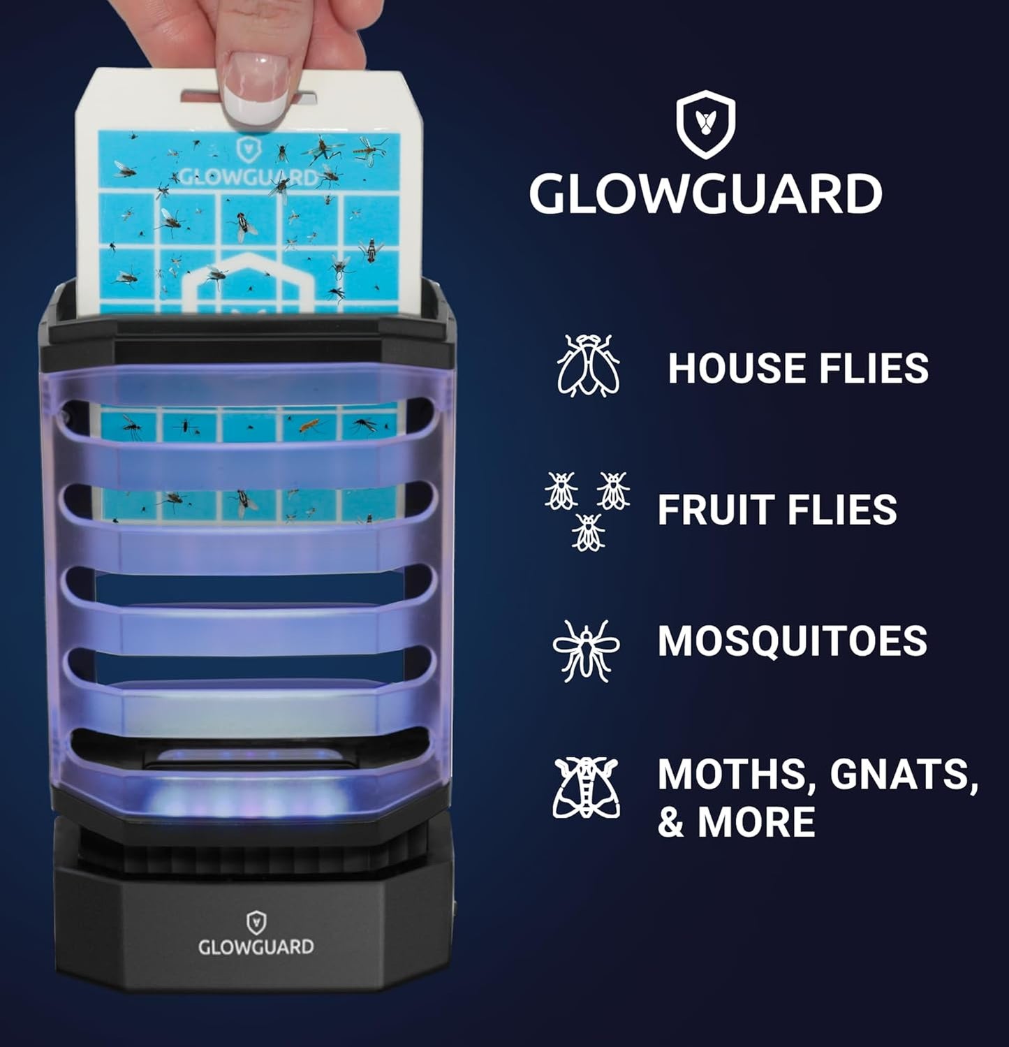 GlowGuard Cordless Flying Insect Trap Catches Fruit Flies, Indoor Gnat Killer, Magnet for Moths & Mosquitos in Dark, 1 Rechargeable Trap + 4 Dual-Sided Sticky Pad Refills, 30Hr 5000mAh Battery (Black)-VerdiqueGarden