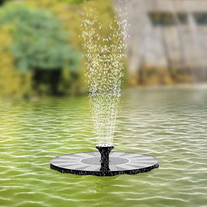 Solar Fountains,Solar Water Fountain,Solar Powered Bird Bath Fountain with 6 Nozzles - Free Standing Floating Solar Water Fountain for Bird Bath, Garden, Pond, Pool (Black-1W)-VerdiqueGarden