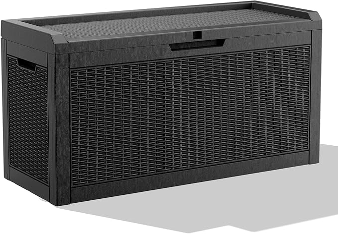 DRATO 60 Gallon Deck Box, Waterproof Resin Large Outdoor Storgae Box for Patio Furniture, Patio Cushions, Gardening Tools, Pool and Sports Supplies, Lockable-VerdiqueGarden