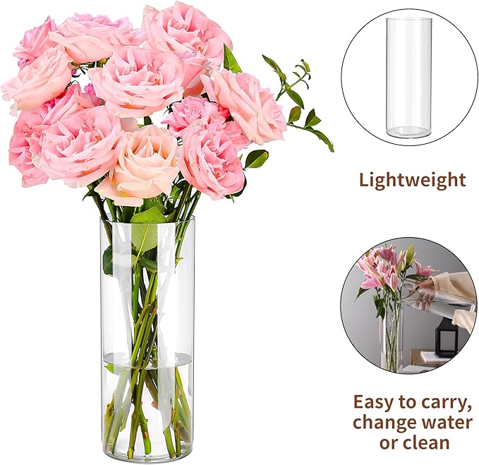 Clear Flower Vase, Non-breakable Vases, 6" W x 12" H, Acrylic Vase, Aesthetic Room Decor Cylindrical Modern Flower Vases for Table Centerpiece, Home Decor, Women Floral Arrangement Gift-VerdiqueGarden