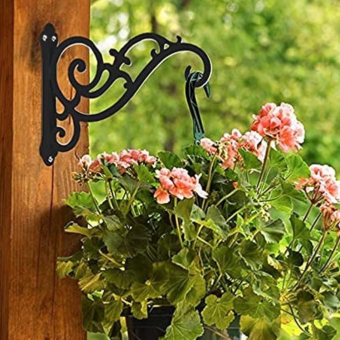 Hanging Planter Brackets 12-Inch 2 Pcs,Outdoor Hanging Brackets Wall Hook Heavy Duty Planter Brackets,Black Iron Planters Hook Indoor/Outdoor Planter Hanger Hooks-VerdiqueGarden