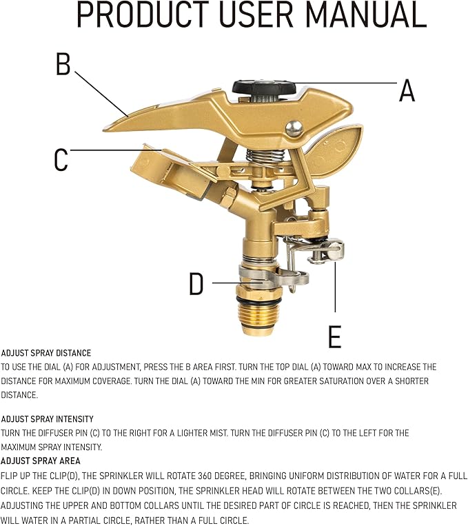 Hourleey 1/2 Inch Zinc Impact Sprinkler, 2 Pack Heavy Duty Lawn Sprinkler Head with Nozzles, Adjustable 0-360 Degree Impulse Watering Sprinklers for Large Coverage Garden Grass Yard Irrigation-VerdiqueGarden