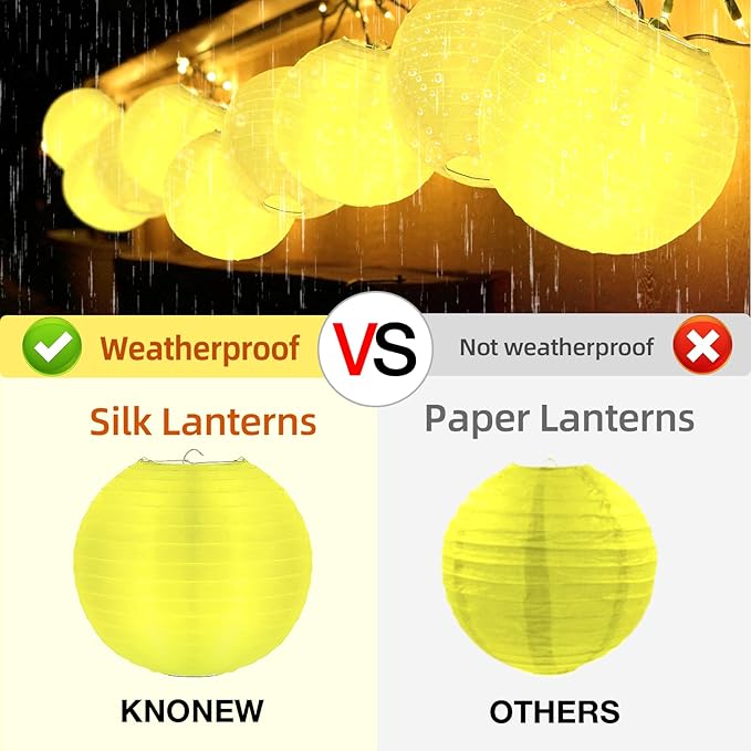 10 Pack Outdoor Silk Lanterns Decorative, 10inch Waterprooof Outside Indoor Chinese Hanging Round Lanterns for Weddings, Birthdays, Parties Decoration(Yellow)-VerdiqueGarden