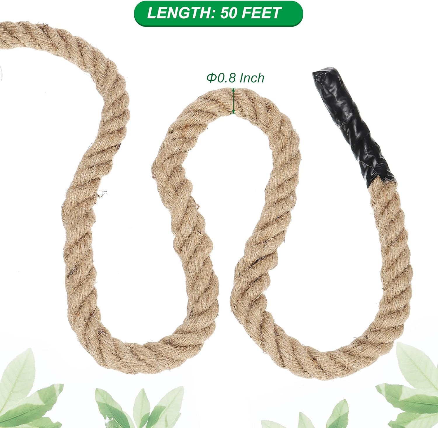 Patikil 3/4" x 50 Ft Twisted Manila Rope - Natural Thick Jute Rope for Docks, Railings, Bundling, Craft, Tug of War, Decorating-VerdiqueGarden