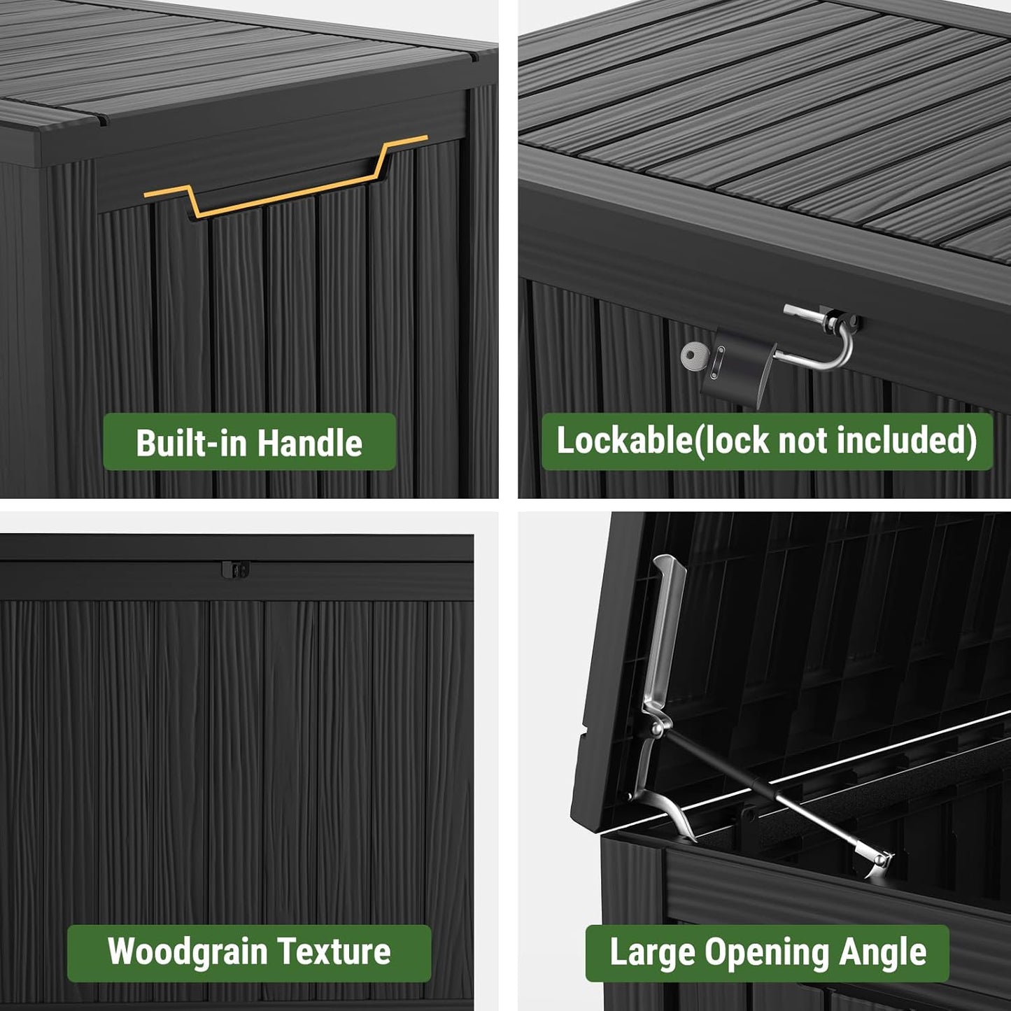 Mars Villa 180 Gallon Outdoor Storage Box, Large Resin Deck Box Waterproof, Storage Bin for Outside Patio Furniture Cushions, Pool Supplies, with Hydraulic Hinge, UV Resistant and Weatherproof, Black-VerdiqueGarden