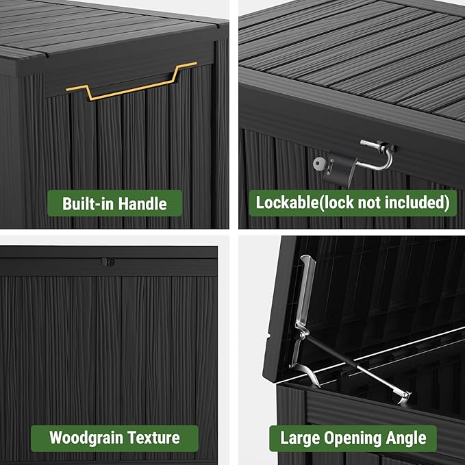 Mars Villa 180 Gallon Outdoor Storage Box Waterproof, Extra Large Resin Deck Box, Outside Storage Bin for Patio Furniture Cushions, Pool Supplies, Sports Gear, UV Resistant and Weatherproof, Black-VerdiqueGarden