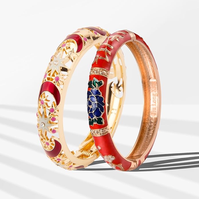 wynameleri Vintage Cloisonne Jewelry Gorgeous Rhinestone Handcrafted Bracelets Enamel Flower Bird Hinged Cuff Bangles Gifts 88A