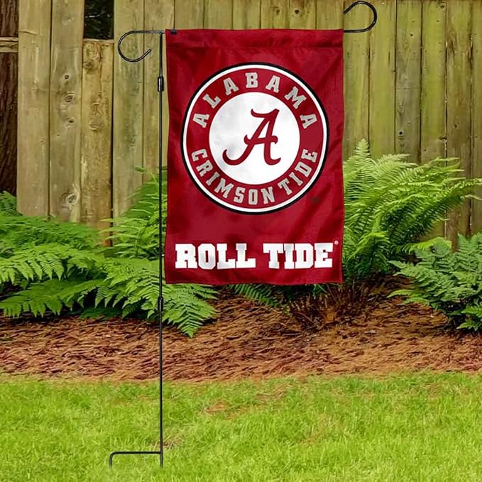 College Flags & Banners Co. Alabama Crimson Tide Circle Logo Garden Banner Flag with Stand Pole Holder-VerdiqueGarden