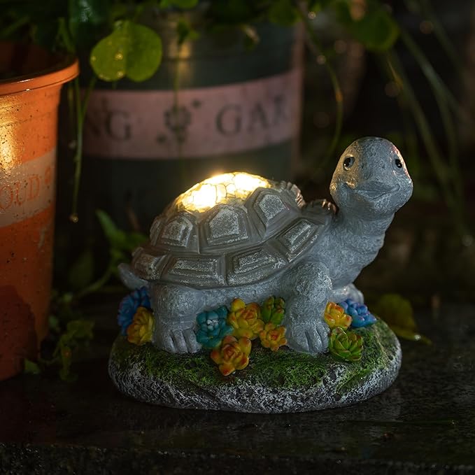 Garden Statue Turtle,Solar Turtles Decor for Outdoor,Resin Tortoise Figurine with Solar Light for Patio,Balcony,Yard,Lawn Ornament,Perfect Garden Gift-VerdiqueGarden
