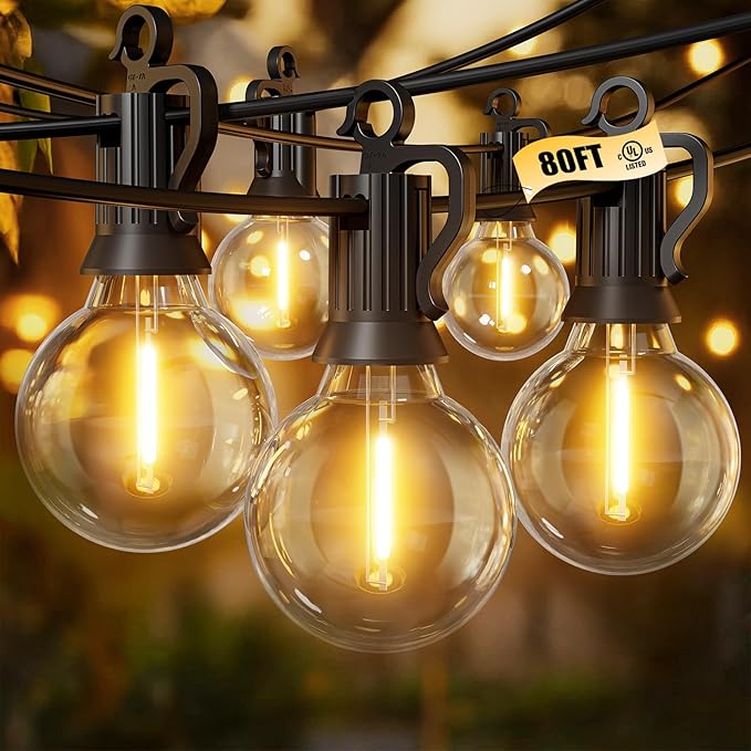 Brightown Outdoor String Lights - Connectable Commercial LED Patio String Lights with G40 Globe Plastic Bulbs, All Weatherproof Hanging Lights for Outside Backyard Porch (80 FT - 40 LED Bulbs)-VerdiqueGarden
