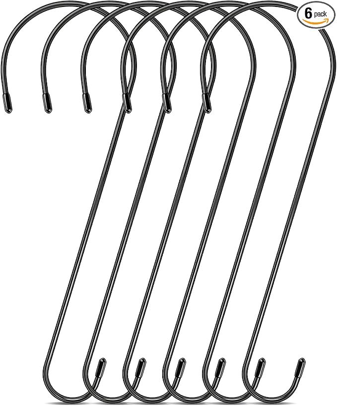6 Pack 16 Inch Extra Large S Hooks for Hanging Plants, Rust-Proof Heavy Duty Tree Branch Hook Plant Hooks Outdoor for Hanging Bird Feeder,Patio,Indoor Uses-VerdiqueGarden