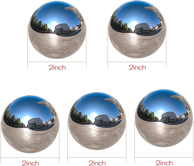 Nerien Gazing Ball, 2 Inch Stainless Steel Garden Mirror Globe, Polished Ornament Sphere, Hollow Floating Reflective Hemisphere, for Home Outdoor Pond Housewarming Swimming Decoration, Silver, 5pcs-VerdiqueGarden