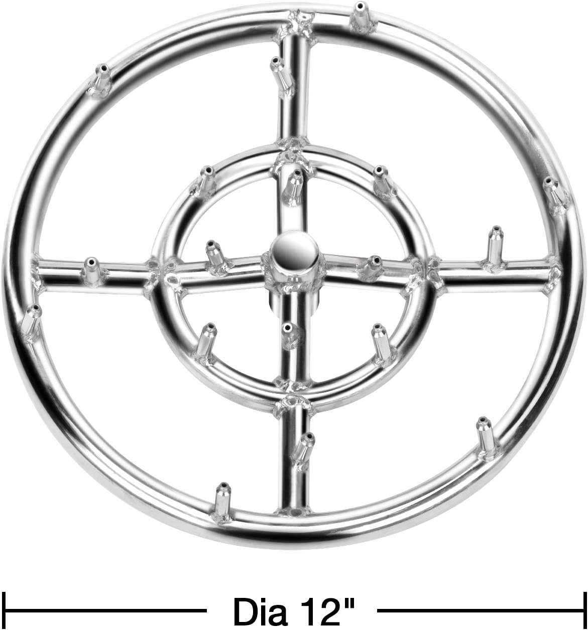 Stanbroil 12" High Flame Round Jet Burner Ring for Natural or Propane Gas Fire Pit, 304 Series Stainless Steel, Double Ring-VerdiqueGarden