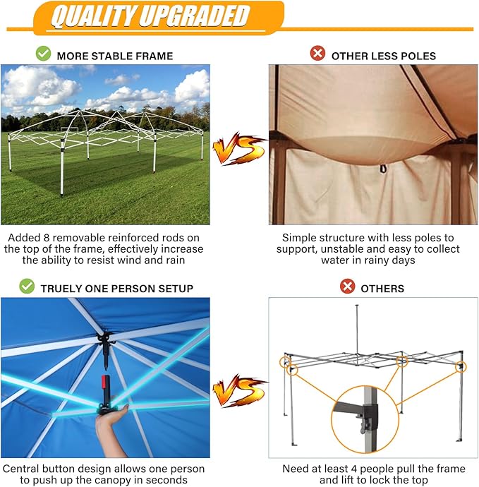 HOTEEL 10x20 Pop up Canopy with 6 Sidewalls, One Push Instant Setup Outdoor Canopy Tent with Reinforce Rod, Weight Bag, for Parties, Events, Blue-VerdiqueGarden