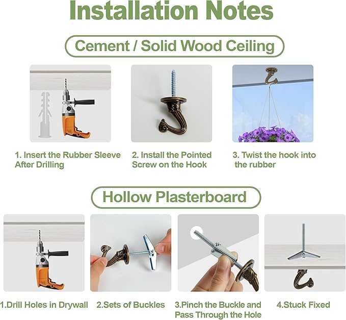 Ceiling Swag Hook Sets - Heavy Duty Hooks with Mounting Hardware for Hanging Plant, Ceiling or Extender Chains - Easy Install with Screws/Brackets-VerdiqueGarden