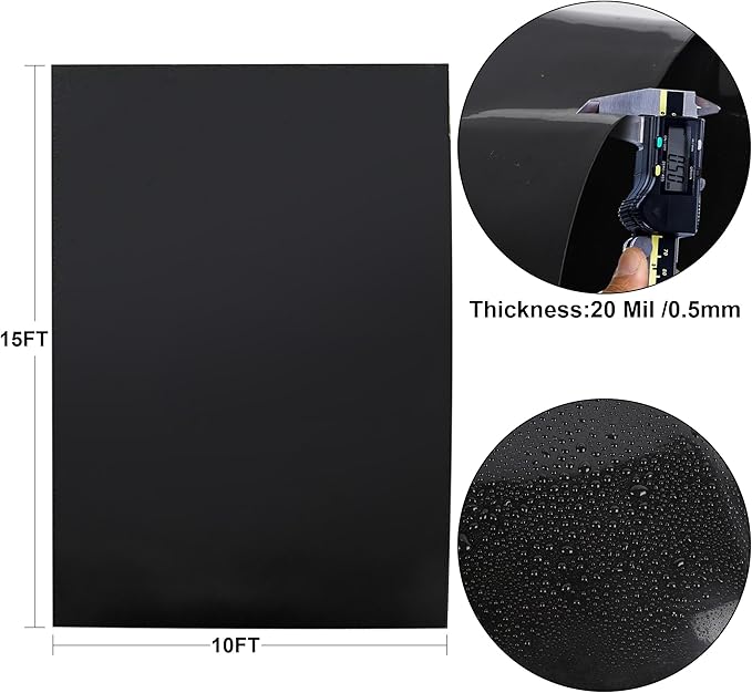 10 x 15 FT Pond Liner, 20 Mil Fish Pond HDPE Liner, Pond Liners for Outdoor Ponds, Koi Ponds, Garden Fountain, Waterfall-VerdiqueGarden