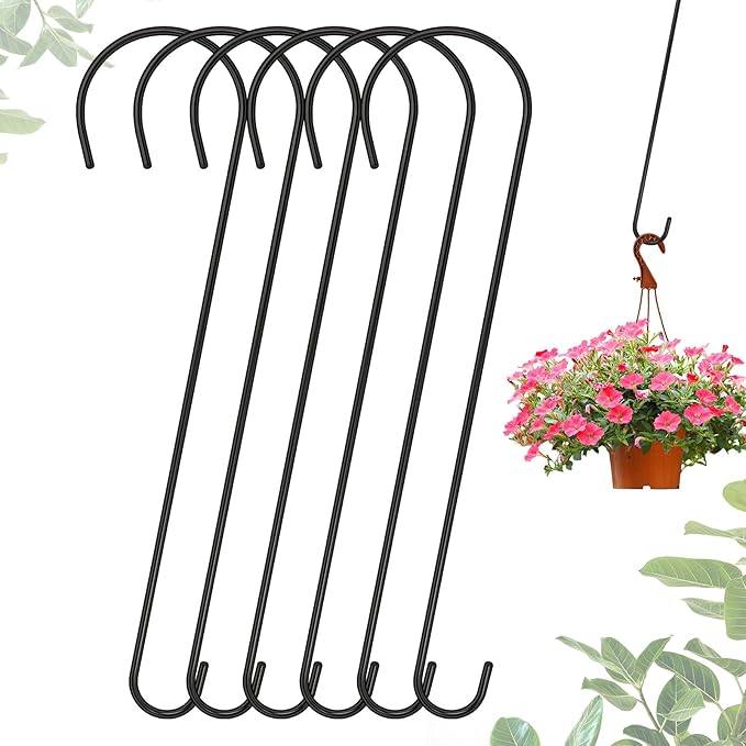 6 Packs 24 Inch Long S Hooks for Hanging Plants,Extra Large S Hooks,Metal Bird Feeder Hooks, Rustproof Garden Planter Hanger for Tree Branch, Basket, Lanterns, Wind Chimes, Outdoor Use-VerdiqueGarden