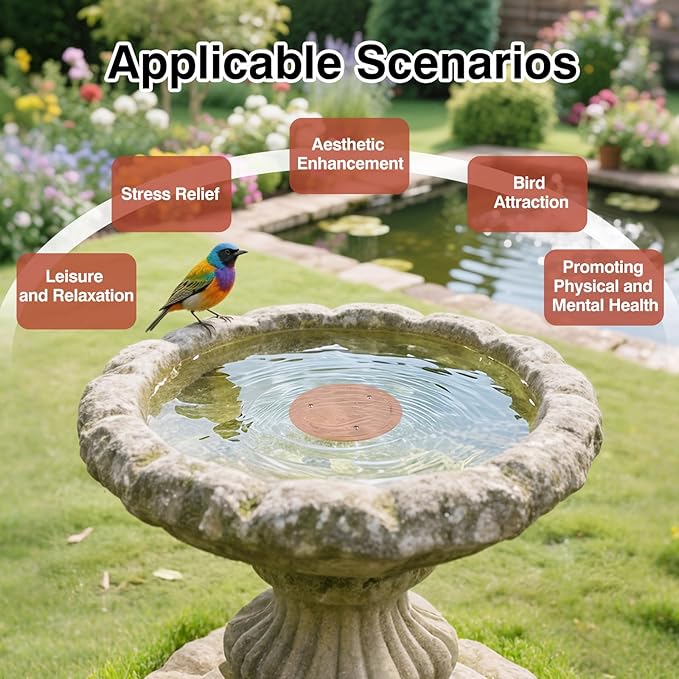 Bird Bath Copper Plate Disk 99.99% Pure Copper Cleaning Disk Stable Triple-Point Support Outdoor Bird Bowl, Pure Copper Bird Bath Purification Tray, Suitable for All Seasons-VerdiqueGarden