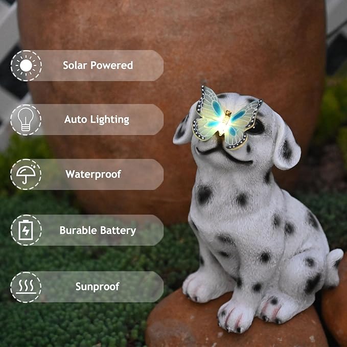 Dog Garden Figurines Outdoor Decor Solar Statue with LED Lights for Patio Lawn Yard Art Decoration Housewarming Garden Gift-VerdiqueGarden