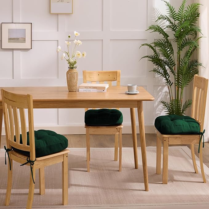 Chair Cushions for Dining Chairs, Dining Chair Cushions, Tufted Indoor Chair Pads with Ties & Non Slip Backing, Seat Cushions for Kitchen Chairs 16.5” x 16.5” x 3.5”, Set of 6, Green-VerdiqueGarden