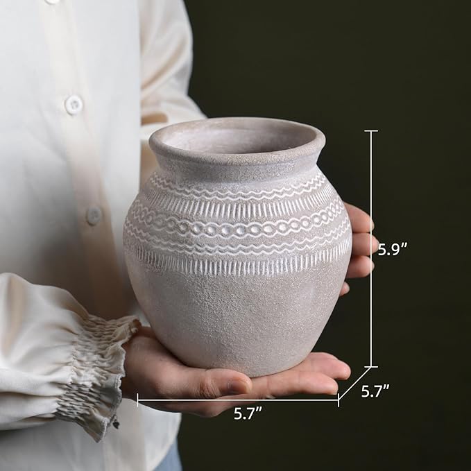 Quoowiit Ceramic Rustic Farmhouse Vase, Distressed Flower Vase for Home Decor, Boho Decorative Vases for Centerpiece Table Decorations, Vases for Living Room Kitchen Entryway Mantle Shelf Decor-VerdiqueGarden