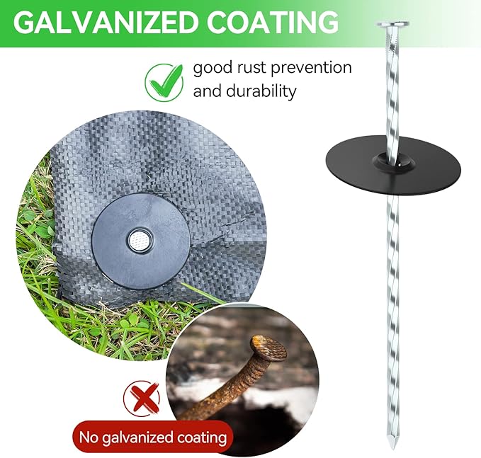 100 Pack Landscape Stakes with Gasket Caps - 6.3 Inch Heavy-Duty Galvanized Steel Garden Spikes are Used to Fixing Weed Barrier, Artificial Lawn, Patio Rug, Etc-VerdiqueGarden