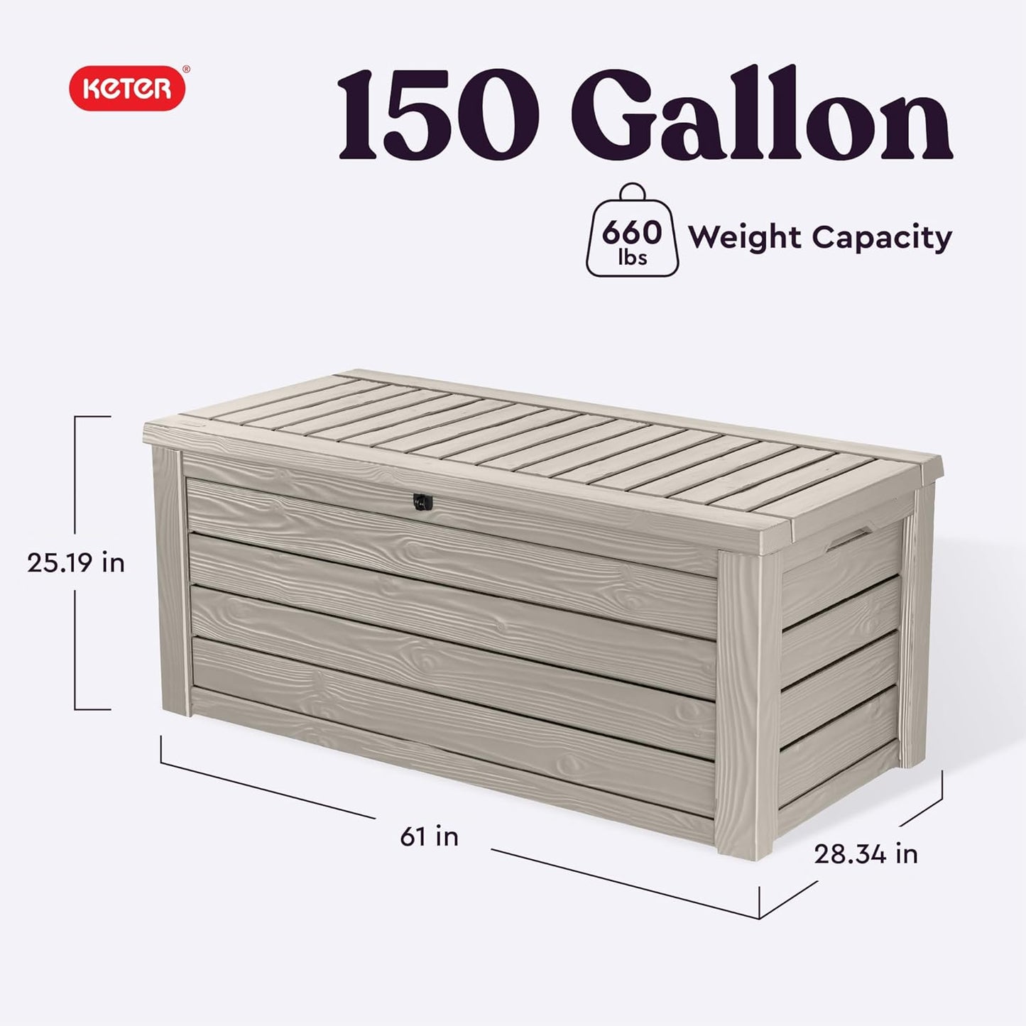Keter Westwood 150 Gallon Resin Large Outdoor Storage Box for Patio Furniture, Outdoor Cushions, Garden Tools and Pool Floats, Beige-VerdiqueGarden