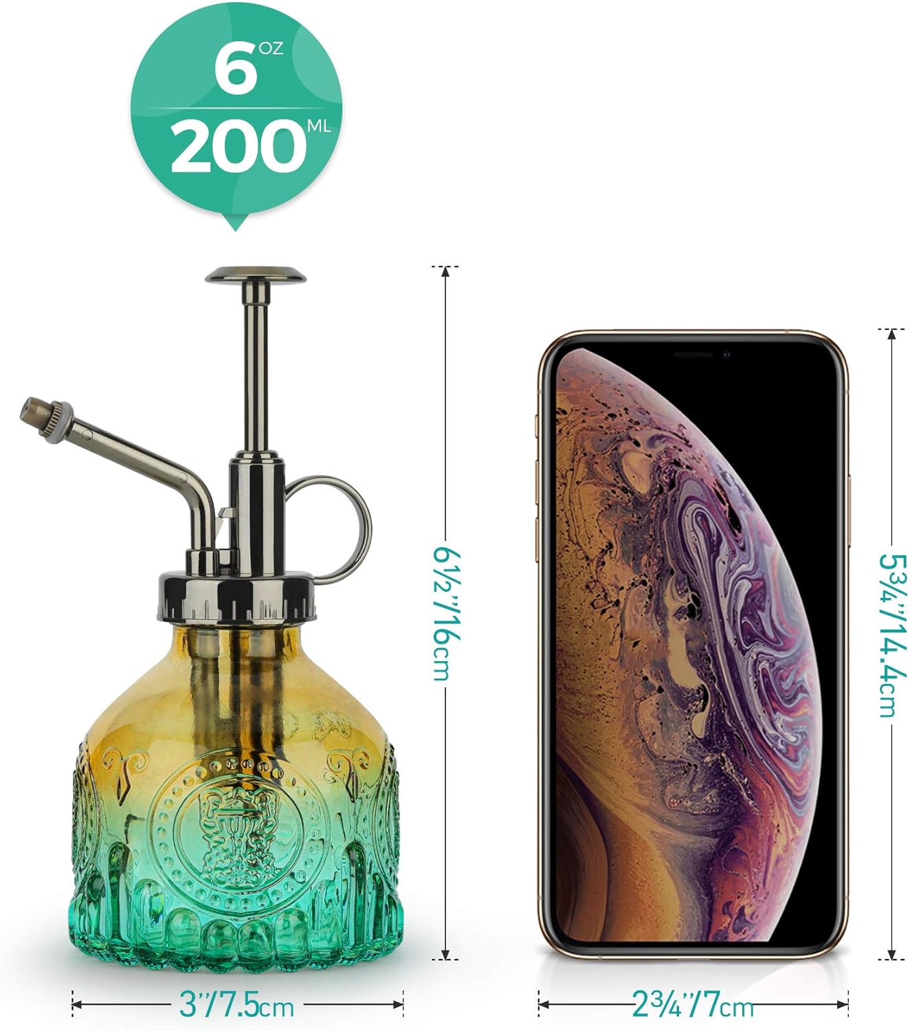 T4U Glass Plant Mister 200ML, Vintage Spray Bottle with Top Pump Fine Mist Garden Flower Sprayer Small Decorative Spritzer Watering Can Gift for Indoor Outdoor Succulent House Plant (Gradient Color)-VerdiqueGarden