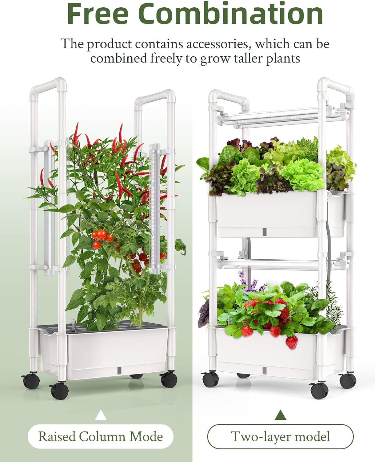 Hydroponics Growing System,AOONEG 28Pods Indoor Herb Garden with LED Grow Light,Hydroponics Growing System Kit with Automatic Timer,Pump System,Adjustable Height (No Seed,Glossy White, 2Layer-28Pods)-VerdiqueGarden