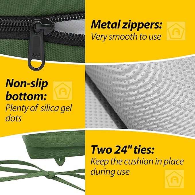 AAAAAcessories Outdoor Seat Cushions for Chairs, Waterproof, Fade-Resistant Patio Furniture Replacement Cushions, 21" x 21" x 4", Set of 2, Dark Moss Green-VerdiqueGarden