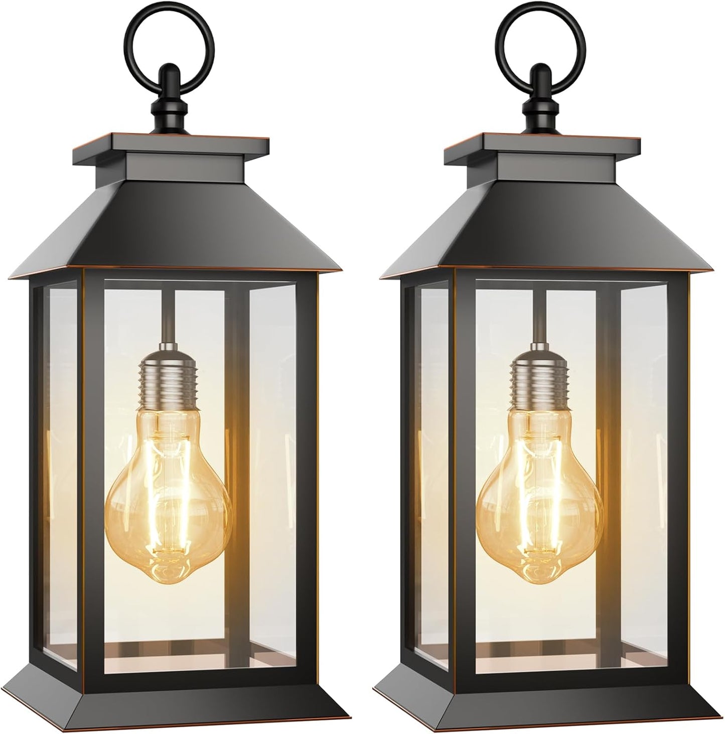 2 Pack Hanging Solar Lanterns Glass Solar Lights Outdoor Waterproof Upgraded Solar and 2 AA Batteries Powered, for Outside Porch, Patio and Indoor Tables, Mantelpiece-VerdiqueGarden