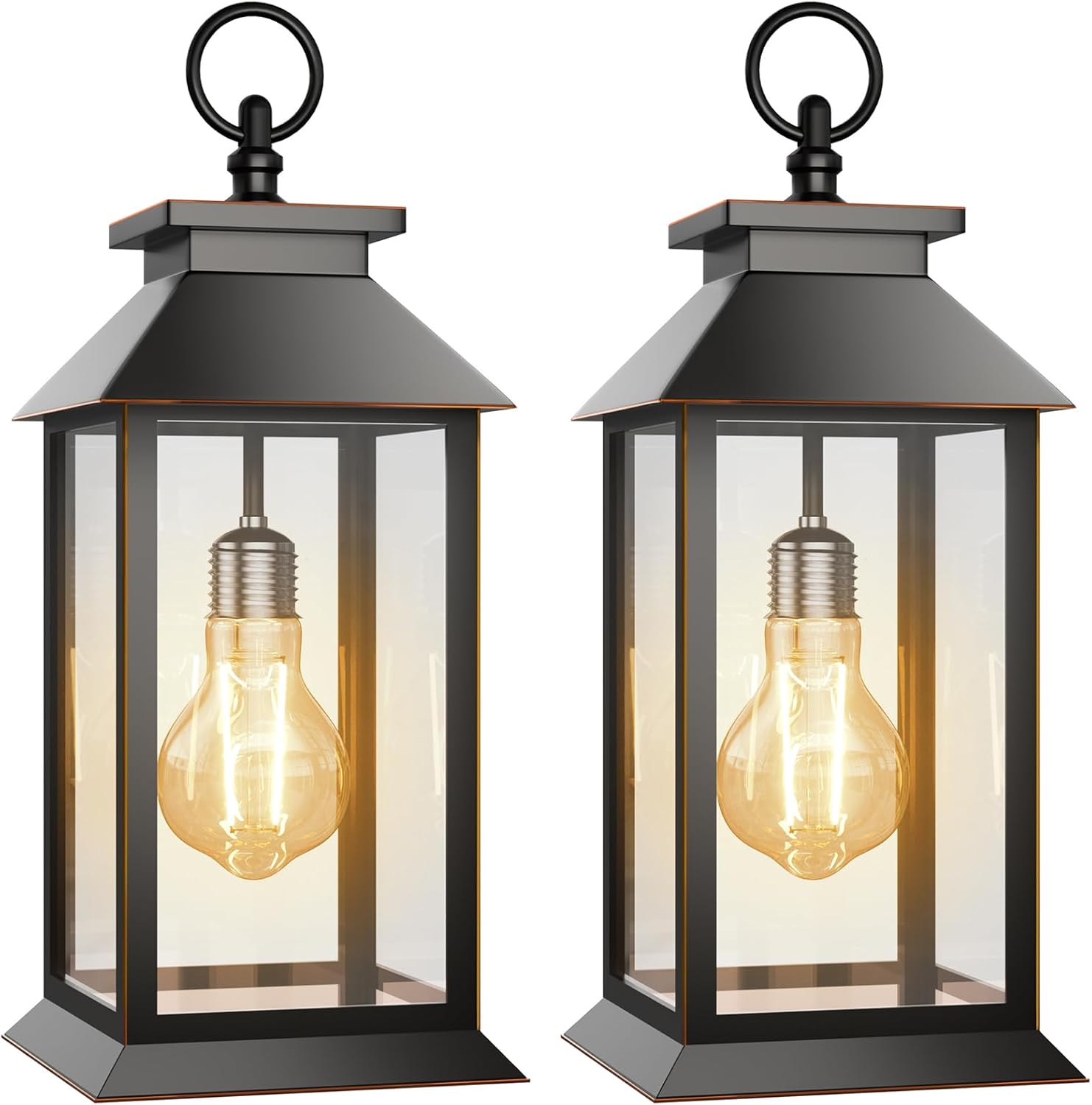 2 Pack Hanging Solar Lanterns Glass Solar Lights Outdoor Waterproof Upgraded Solar and 2 AA Batteries Powered, for Outside Porch, Patio and Indoor Tables, Mantelpiece-VerdiqueGarden