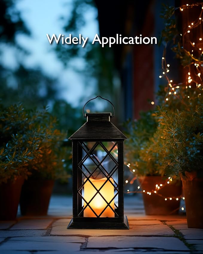 Homemory Solar Lanterns Outdoor Waterproof Hanging with Flickering Flameless Candles, 2 Pack Garden Outdoor Lantern Decorative for Patio Front Porch Backyard Balcony Cabin Outside (Bronze)-VerdiqueGarden