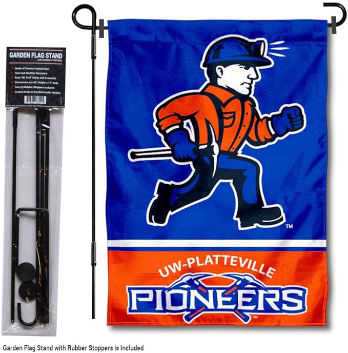 College Flags & Banners Co. Wisconsin Platteville Pioneers Garden Flag with Stand Holder-VerdiqueGarden
