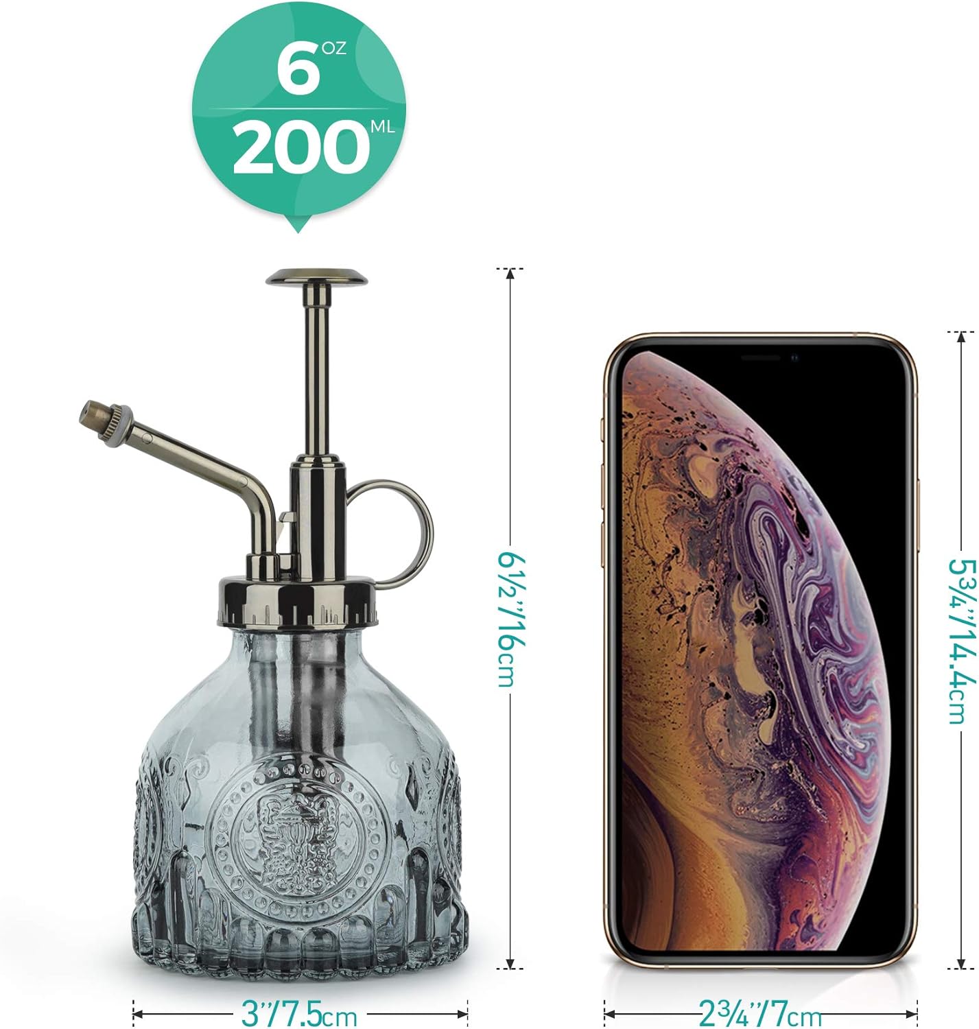 T4U Glass Plant Mister 200ML, Vintage Spray Bottle with Top Pump Fine Mist Garden Flower Sprayer Small Decorative Spritzer Watering Can Gift for Indoor Outdoor Succulent House Plant (Grey)-VerdiqueGarden