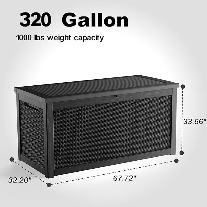 320 Gallon Deck Box Waterproof, UV Resistant Resin Outdoor Storage Box with Hydraulic Rod, Lockable Design and Enhanced Durability for Patio, Garden, and Poolside Use-VerdiqueGarden