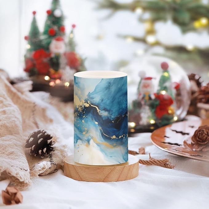 Flickering Flameless Candles, Marble Navy Blue LED Candles with Remote Timer, Set of 2 Battery Operated Candle for Valentine Wedding Birthday-VerdiqueGarden