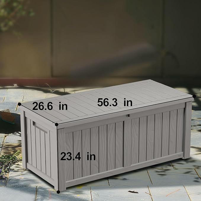 120 Gallon Deck Box,Resin Outdoor Storage Box with Lockable for Patio Furniture, Pool Accessories, Garden Tools Waterproof Outside Storage Box, Grey-VerdiqueGarden