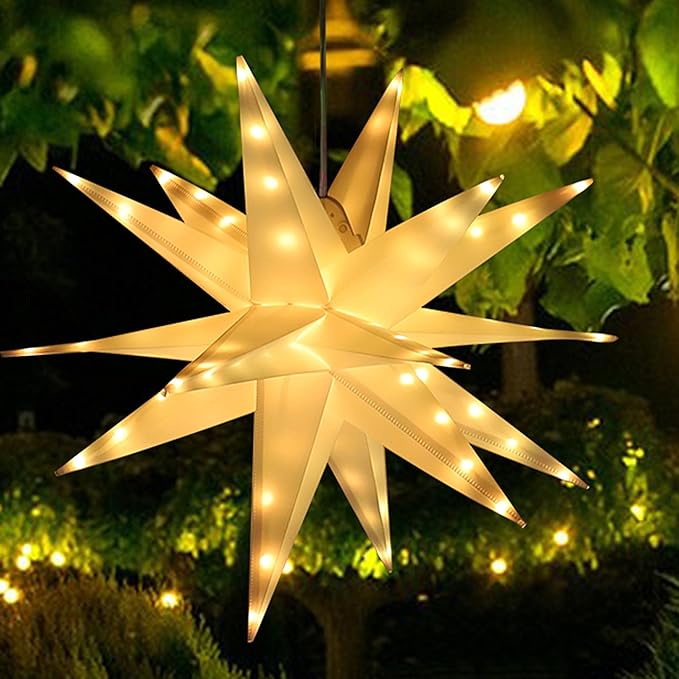 FUCHSUN 23 Inch 90 LED Moravian Star Light, Christmas Tree Topper Hanging Stars Lights Outdoor, Color Changing & 6 Lighting Modes, Ceiling Balcony Xmas Party Porch Yard Room Holiday Wedding Decoration-VerdiqueGarden