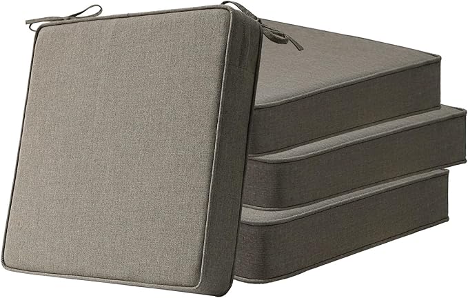 Sunbrella Square Corner Seat Cushions, 19" x 19" x 3", Set of 4, Indoor Outdoor Water Repellent Universal Chair Pads with Ties for Patio Furniture, Garden Dining Chairs, Cast Shale-VerdiqueGarden