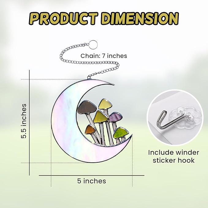 Sensory4U Mushroom Moon Stained Glass Suncatcher - Earth Tone Modern Window Hanging Wall Art - Home Decor or Garden Suncatcher for Natural Light Reflection-VerdiqueGarden