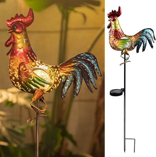 Tryme Rooster Solar Lights Outdoor Decorative Garden Statue Gifts for Chicken Lovers Women Mother Metal Yard Art for Lawn-VerdiqueGarden