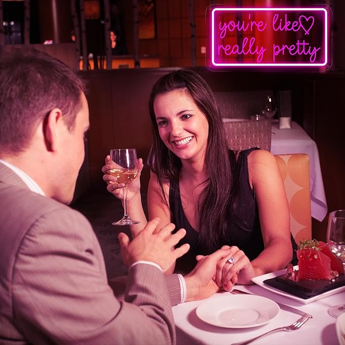 You're Like Really Pretty Neon Sign for Wall Decor, Dimmable LED Neon Lights for Bedroom, USB Powered Light Up Signs for Home Birthday Party Wedding Beauty Salon Decoration Pink LED Neon Signs-VerdiqueGarden