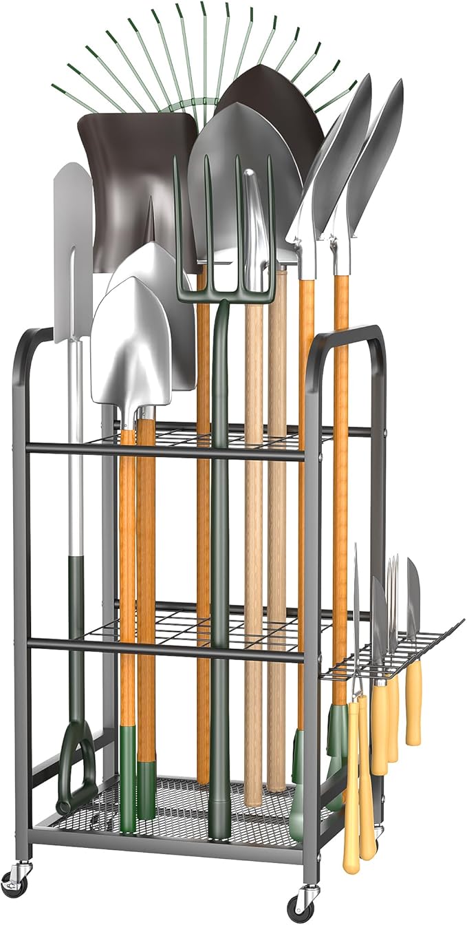 EVERHANGER Garden Tool Organizer and Storage, Yard Tool Stand Garage Tool Organization, Yard Tool Racks for Indoor/Outdoor Use-VerdiqueGarden