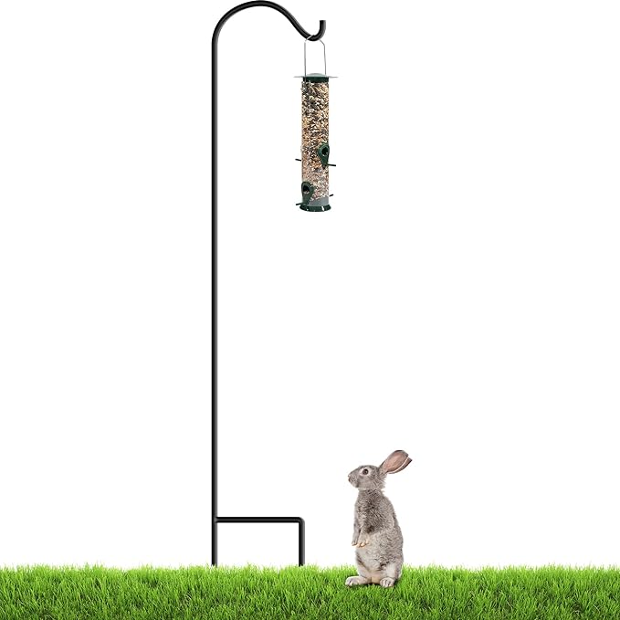 Gray Bunny 65" Shepherds Hooks for Outdoor 1 Pack, Thick Bird Feeder Pole, Hanging Plant Stand, Shepherds Hook for Bird Feeder, Non-Hollow, Non-Adjustable, Extra Long Base Prongs-VerdiqueGarden