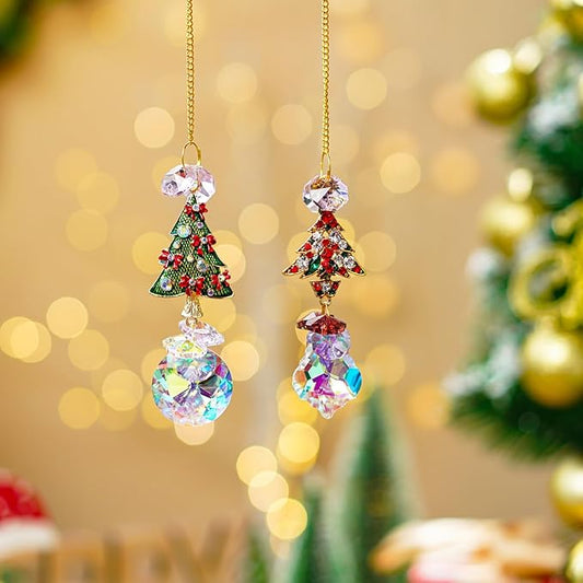 2PCS Rhinestones Christmas Tree Ornaments Suncatcher Prisms Hang for Tree Window Christmas Eve Party-VerdiqueGarden
